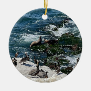 Zeehonden en Vogels Keramisch Ornament