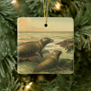Zeehonden, Vintage Aquatische Dieren Marien Leven Keramisch Ornament