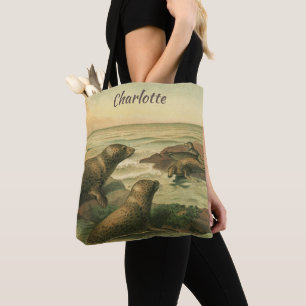 Zeehonden, Vintage Aquatische Dieren Marien Leven Tote Bag
