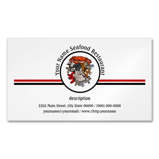 Zeehondenkrab Restaurant Logo Magnetisch Visitekaartje (Voorkant)