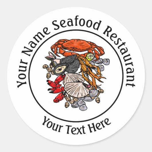 Zeehondenkrabben Restaurant Logo, Aangepast 3" Ronde Sticker (Voorkant)