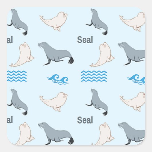 Zeehondenpatroon op blauw vierkante sticker (Voorkant)