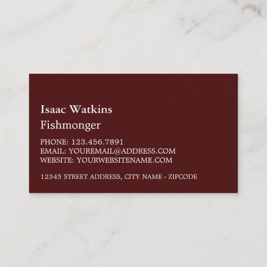 Zeehondenweergave, visser/vrouw, vismarkt visitekaartje (Achterkant)