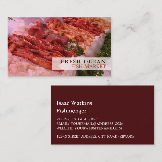 Zeehondenweergave, visser/vrouw, vismarkt visitekaartje (Voorkant / Achterkant)