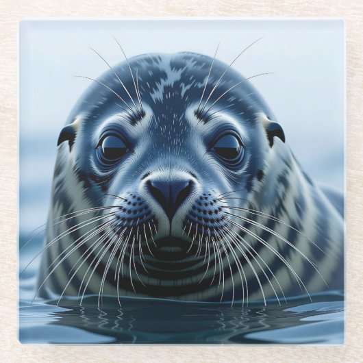 Zeehondje Close-up Glazen Onderzetter (Voorkant)