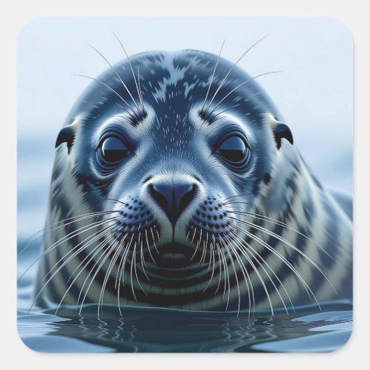 Zeehondje Close-up Vierkante Sticker (Voorkant)