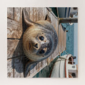 Zeehondje Liggend op Steiger Oceaan Steiger Legpuzzel (Horizontaal)