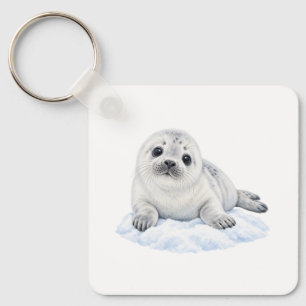 Zeehondjong op Zachte Sneeuw Sleutelhanger