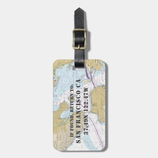  zeekaart San Francisco CA Bagagelabel (Voorkant verticaal)