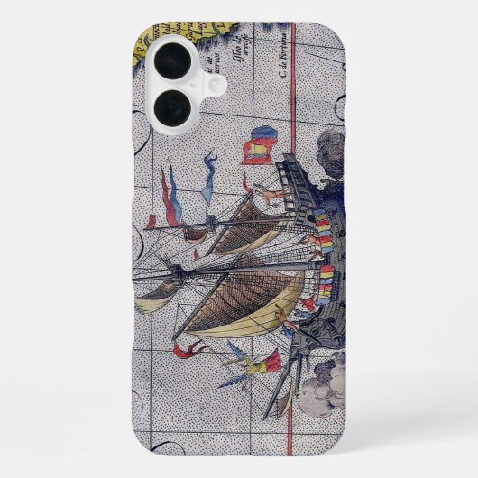 Zeekaart van de Grote Oceaan met Hoogzeilschepen iPhone Hoesje (Achterkant)