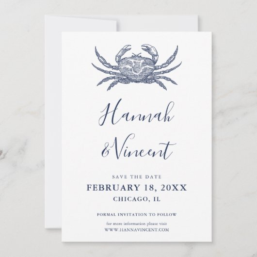 Zeekaart Zeevaart Krab Opslagdatumkaart Save The Date (Voorkant)