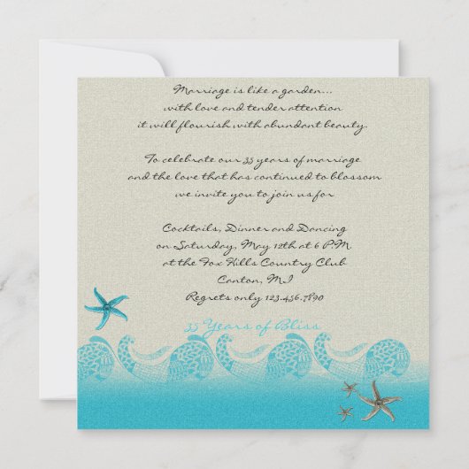 Zeekant in Zand en Aqua Jubileum Uitnodiging (Achterkant)