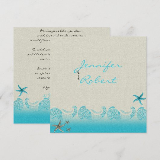 Zeekant in Zand en Aqua Jubileum Uitnodiging (Voorkant / Achterkant)