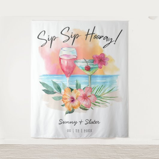 Zeekant nippen | Tropische strandcocktails bruilof Wandkleed (Voorkant)