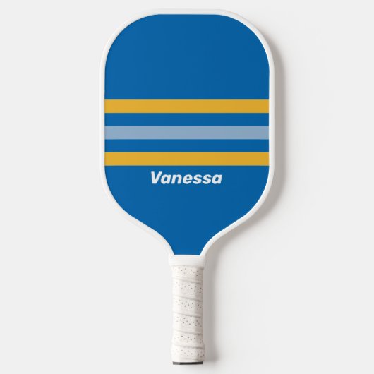 Zeekant overdwars gestreept met naam pickleball paddle (Voorkant)