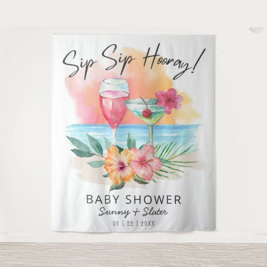 Zeekant Sippin' | Tropische Beach Baby Shower  Wandkleed (Voorkant)