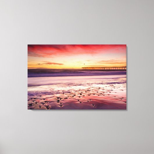 Zeekap en pier bij zonsondergang, CA Canvas Afdruk (Voorkant)