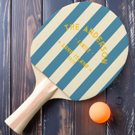 Zeekleurige Diep Aqua Strepen & Familienaam Tafeltennisbatje