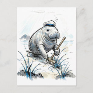 Zeekoe Tuinieren Kustweide in Zachte Inkt Illustra Briefkaart