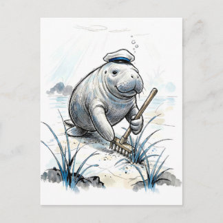 Zeekoe Tuinieren Kustweide in Zachte Inkt Illustra Briefkaart