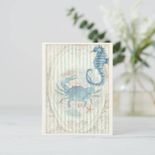 zeekrab en zeepaardje briefkaart (Staand voorkant)