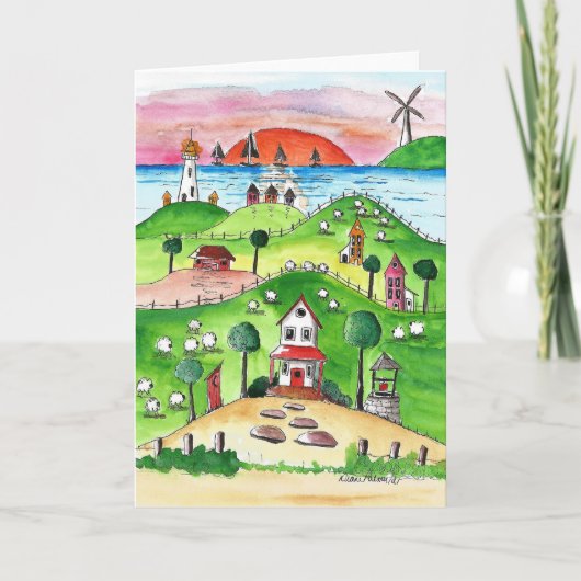 Zeekust, Dorp, Kust, Volkskunst Print Kaart (Voorkant)