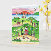 Zeekust, Dorp, Kust, Volkskunst Print Kaart (Gele Bloem)