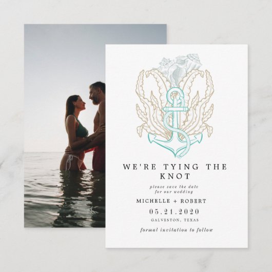 zeekust elegante Foto Save The Date Kaart (Voorkant / Achterkant)