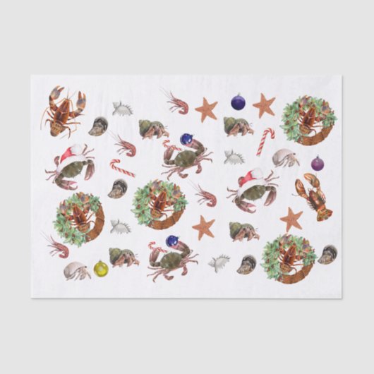 Zeekust Schaaldieren Lobster Crab Kerstmis Tissuepapier (Voorkant)