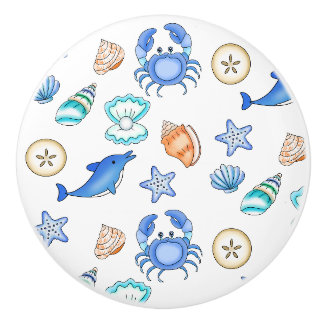 Zeekust, zeekust, dolfijn en zeeschelpen keramische knop
