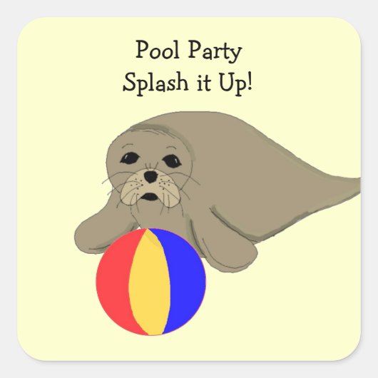 Zeeleeuw met Strandbal Vierkante Sticker (Voorkant)
