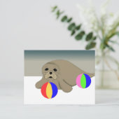 Zeeleeuw met strandballen briefkaart (Staand voorkant)