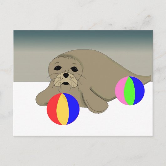 Zeeleeuw met strandballen briefkaart (Voorkant)