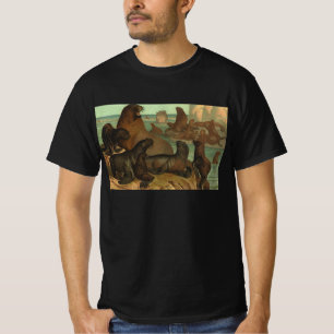 Zeeleeuwen op het strand, vintage zeeleven dier t-shirt