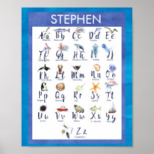 Zeeleven Oceaan Dieren Alfabet voor Kinderen Poster