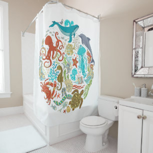Zeeleven Oceaan Walvis Octopus Schildpad Kunst Douchegordijn
