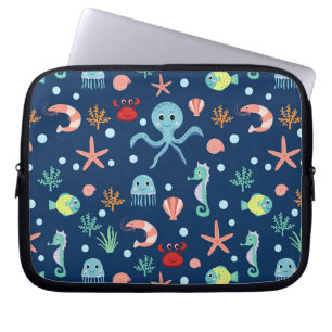 Zeelevenpatroon met cute zeedieren laptop sleeve