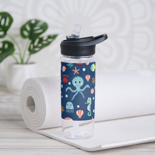 Zeelevenpatroon met cute zeedieren waterfles (Links)