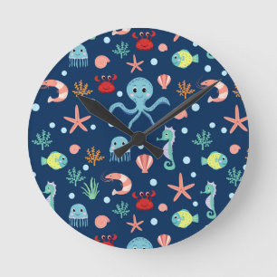 Zeelevenpatroon met een Cute uitstraling Ronde Klok