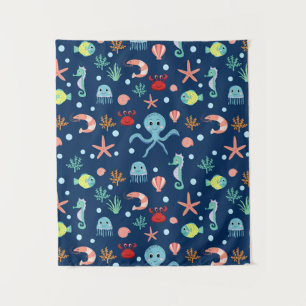 Zeelevenpatroon met een Cute uitstraling Wandkleed