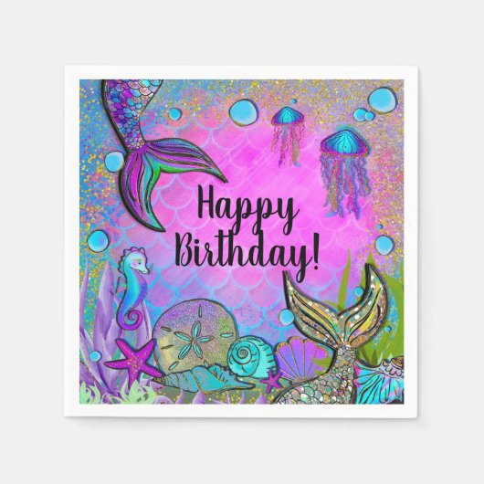 Zeelui en zeeluiken Roze Sparkly Party Servet (Voorkant)