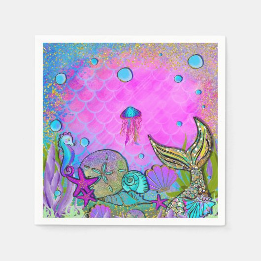 Zeelui en zeeluiken Roze Sparkly Party Servet (Voorkant)
