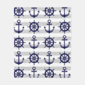Zeemacht blauw Anchor Boat Wheel grijs Stripe Naut Fleece Deken (Voorkant)