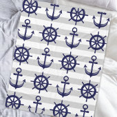 Zeemacht blauw Anchor Boat Wheel grijs Stripe Naut Fleece Deken