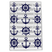 Zeemacht blauw Anchor Boat Wheel grijs Stripe Naut Medium Cadeauzakje (Voorkant)