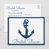 Zeemacht blauw Anchor Nautisch Vrijgezellenfeest Uitnodiging Briefkaart (Voorkant / Achterkant)