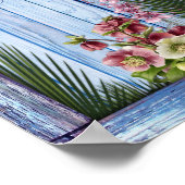 Zeemacht - Blauw getextureerde en roze bloemen Poster (Hoek)