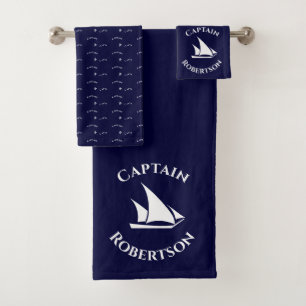 Zeemacht blauw kapitein Zeeslagboot Nautische Bad Handdoek