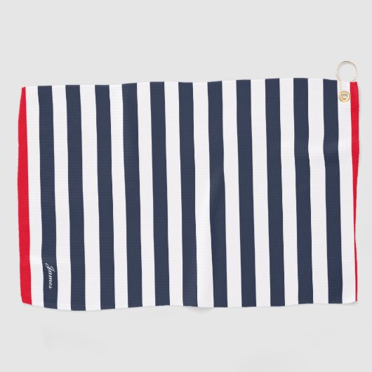  zeemacht blauw rode strepen gestreept golfhanddoek (Horizontaal)