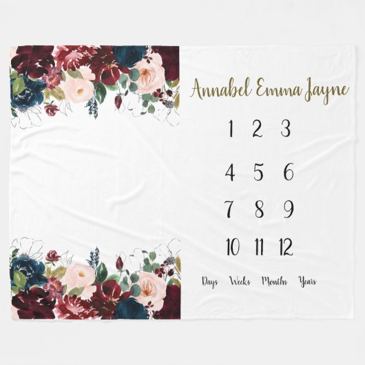 Zeemacht, bloemen, Baby, 1 jaar Milestone Fle Fleece Deken (Voorkant (Horizontaal))